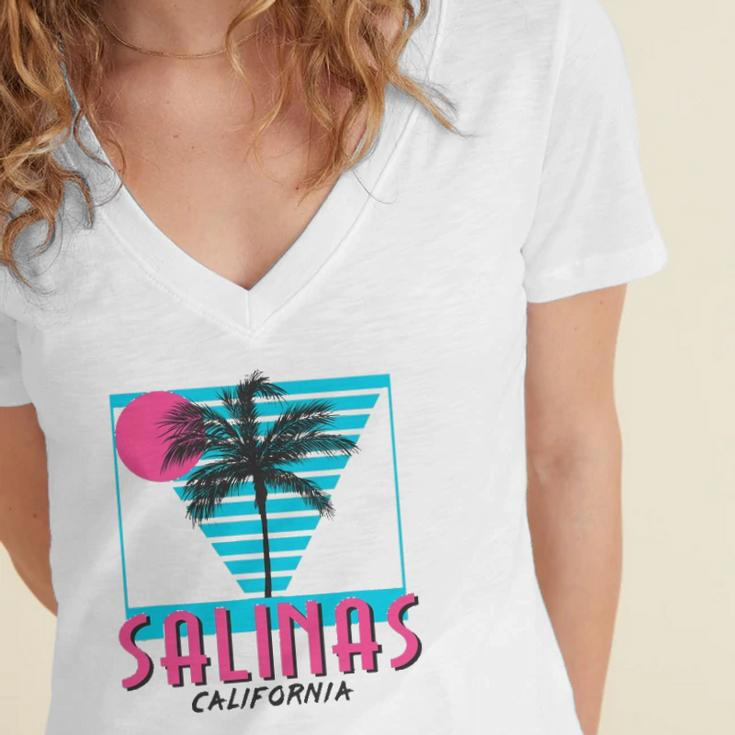 Salinas California Retro Ca Cool Women's Jersey Short Sleeve Deep V-Neck Tshirt