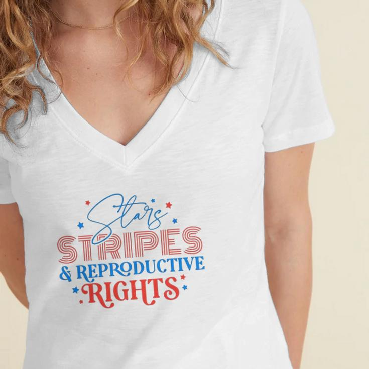 Stars Stripes Reproductive Rights Patriotic 4Th Of July 1973 Protect Roe Pro Choice Women's Jersey Short Sleeve Deep V-Neck Tshirt