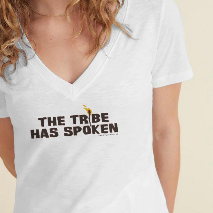 Survivor Island Torch The Tribe Has Spoken Women's Jersey Short Sleeve Deep V-Neck Tshirt