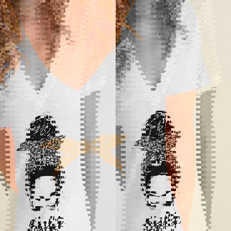 Womens Mothers Day Funny Sissy Life Messy Bun Leopard Mommy Grandma Women's Jersey Short Sleeve Deep V-Neck Tshirt Womens Mothers Day Funny Sissy Life Messy Bun Leopard Mommy Grandma Women's Jersey Short Sleeve Deep V-Neck Tshirt