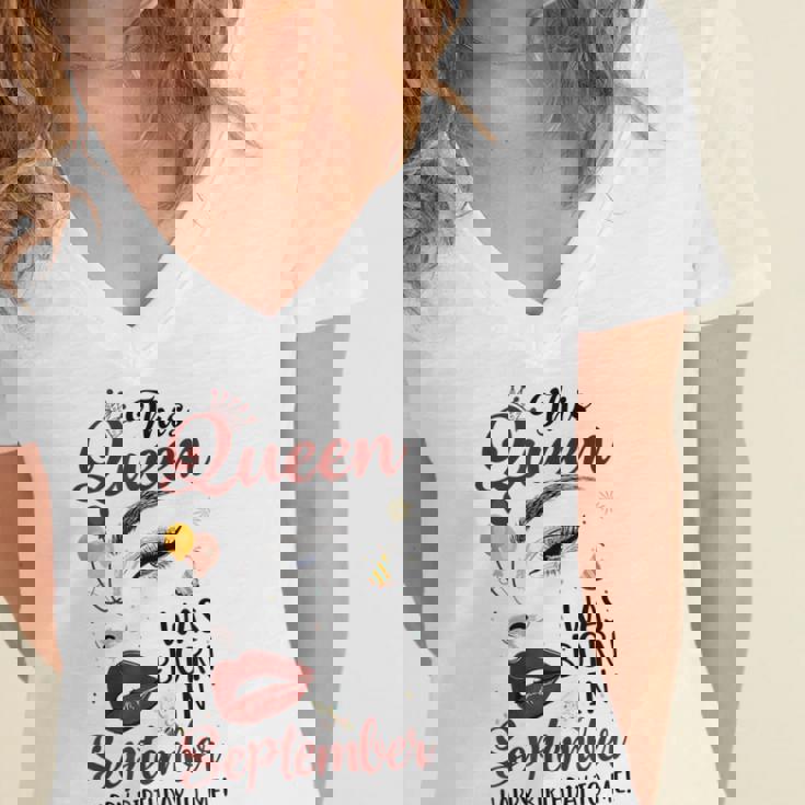 Womens This Queen Was Born In September Happy Birthday To Me Women's Jersey Short Sleeve Deep V-Neck Tshirt Womens This Queen Was Born In September Happy Birthday To Me Women's Jersey Short Sleeve Deep V-Neck Tshirt