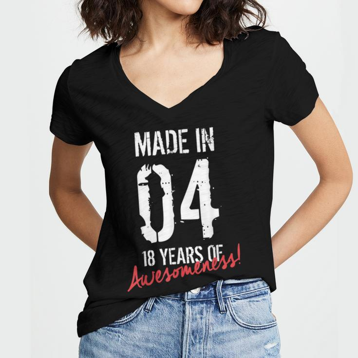 18Th Birthday Boys Girls Awesome Since 2004 18 Year Old Women's Jersey Short Sleeve Deep V-Neck Tshirt