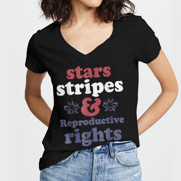 4Th Of July Stars Stripes Reproductive Rights Patriotic Women's Jersey Short Sleeve Deep V-Neck Tshirt