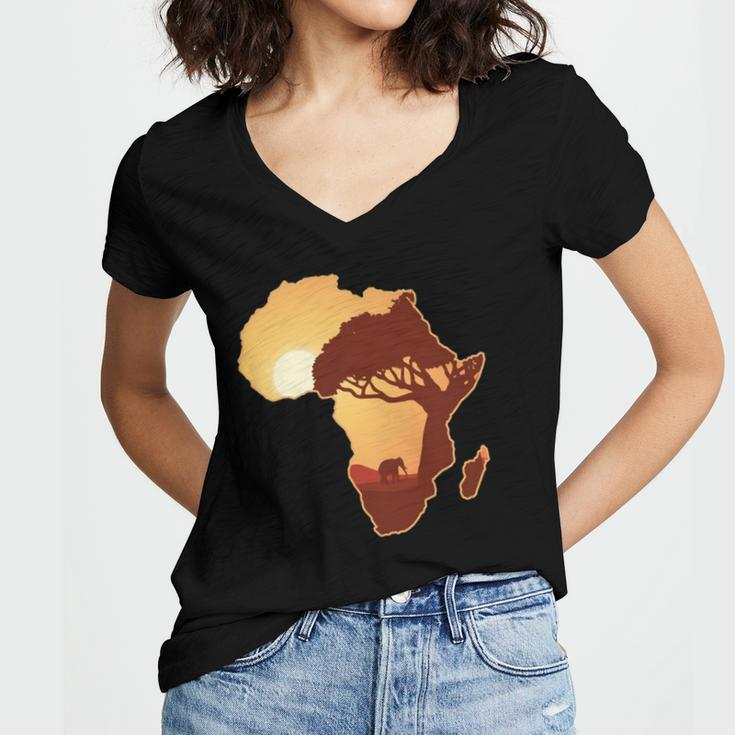 Africa Elephant Map African Safari Women's Jersey Short Sleeve Deep V-Neck Tshirt