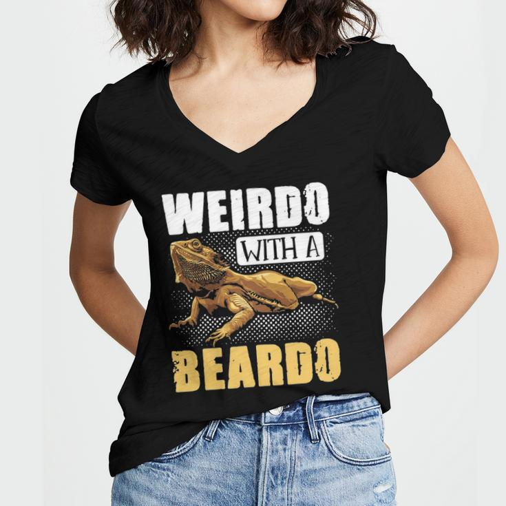 Bearded Dragon Weirdo With A Beardo Reptiles Women's Jersey Short Sleeve Deep V-Neck Tshirt
