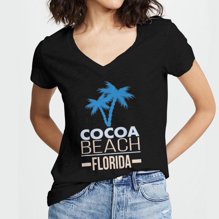 Cocoa Beach Florida Palm Tree Women's Jersey Short Sleeve Deep V-Neck Tshirt