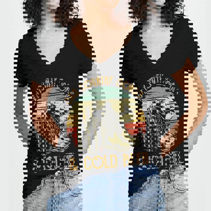 Cowboy Boots Hat Sad Country Songs & Cold Beer Music Lover Women's Jersey Short Sleeve Deep V-Neck Tshirt Cowboy Boots Hat Sad Country Songs & Cold Beer Music Lover Women's Jersey Short Sleeve Deep V-Neck Tshirt