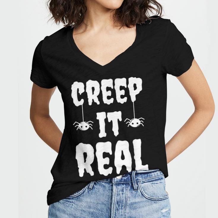 Creep It Real Funny Halloween Spider Gift Women's Jersey Short Sleeve Deep V-Neck Tshirt