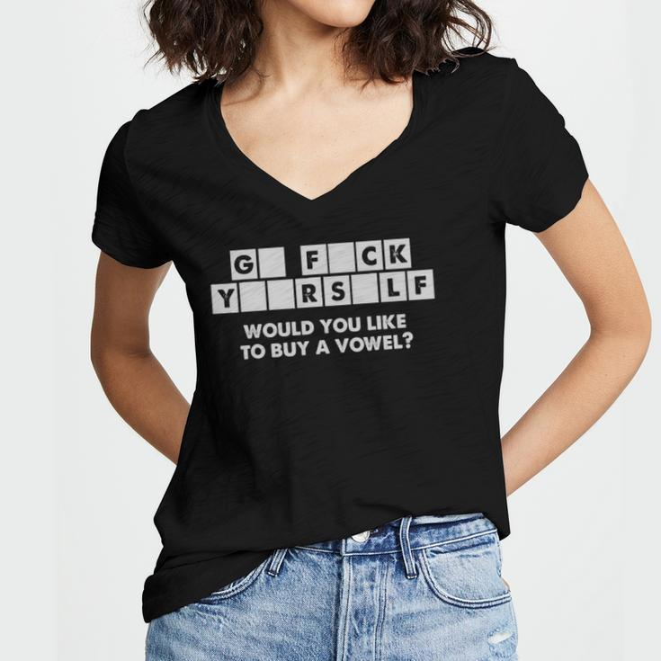 Crossword Go F Yourself Would You Like To Buy A Vowel Women's Jersey Short Sleeve Deep V-Neck Tshirt