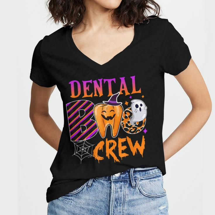 Dental Boo Crew Funny Boo Th Dentist Matching Halloween Women's Jersey Short Sleeve Deep V-Neck Tshirt
