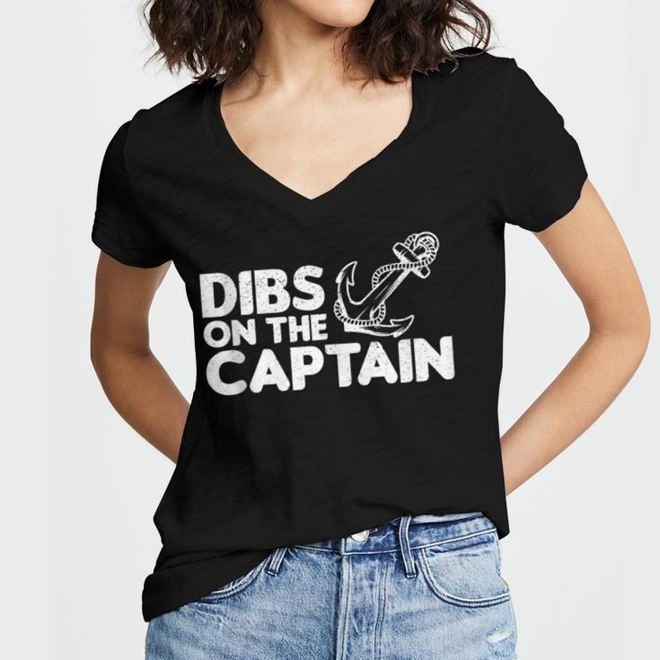 Funny Captain Wife Dibs On The Captain Funny Fishing Quote Women's Jersey Short Sleeve Deep V-Neck Tshirt