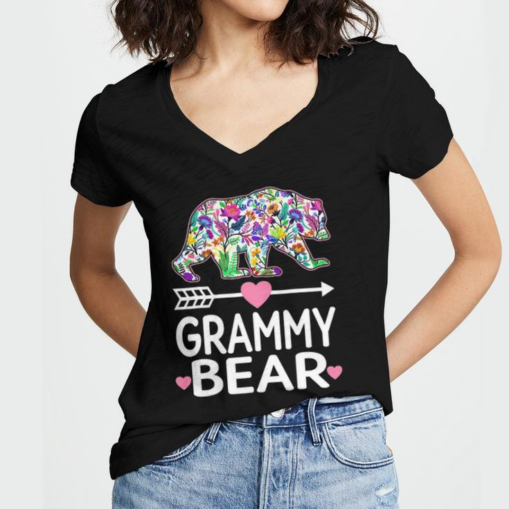 Funny Grammy Bear Mothers Day Floral Matching Family Outfits Women's Jersey Short Sleeve Deep V-Neck Tshirt
