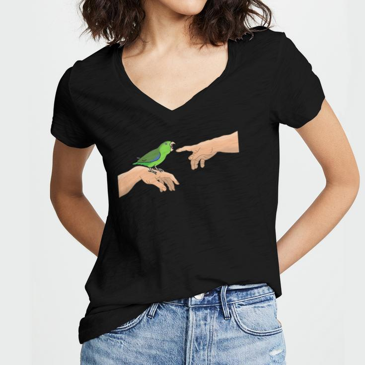 Michelangelo Angry Green Parrotlet Birb Memes Parrot Owner Women's Jersey Short Sleeve Deep V-Neck Tshirt