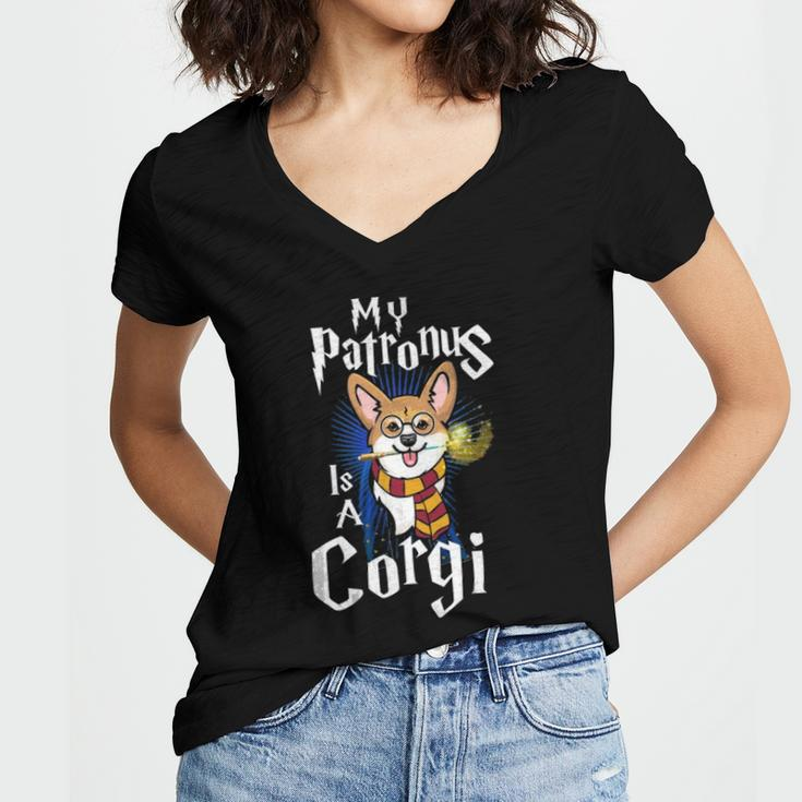 My Patronus Is Corgi Corgi Gifts For Corgi Lovers Corgis Women's Jersey Short Sleeve Deep V-Neck Tshirt