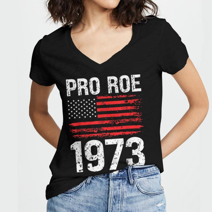 Pro Roe 1973 Reproductive Rights America Usa Flag Distressed Women's Jersey Short Sleeve Deep V-Neck Tshirt