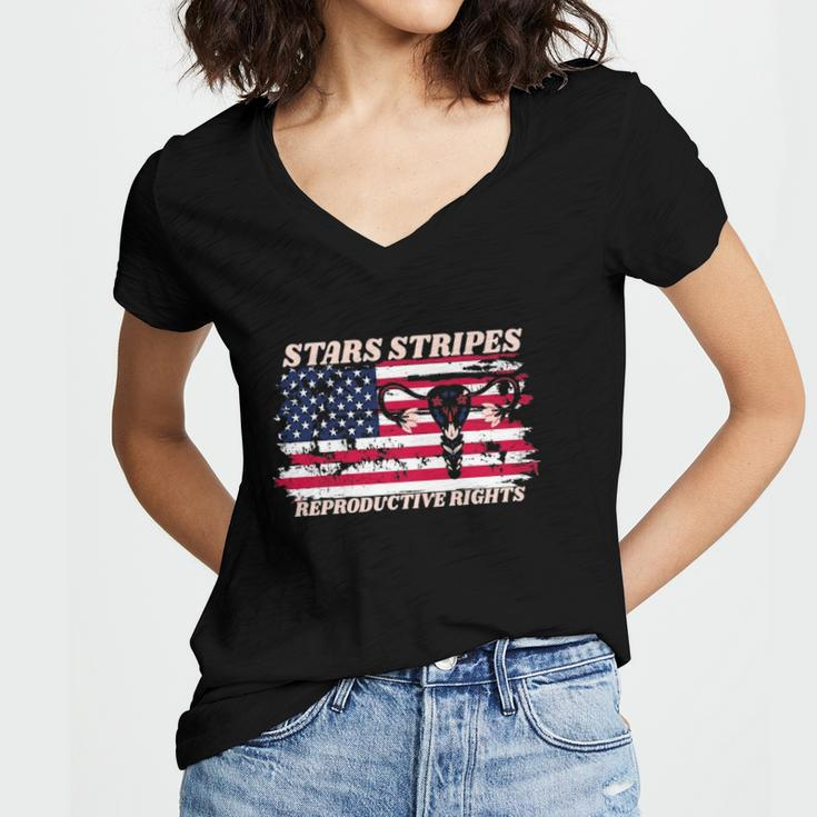 Stars Stripes Reproductive Rights Fourth Of July My Body My Choice Uterus Gift Women's Jersey Short Sleeve Deep V-Neck Tshirt
