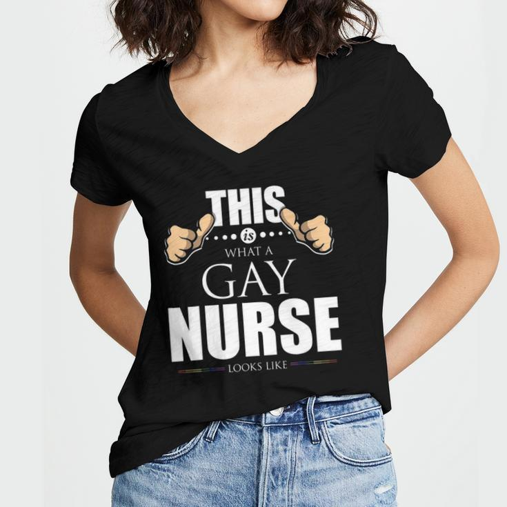 This Is What A Gay Nurse Looks Like Lgbt Pride Women's Jersey Short Sleeve Deep V-Neck Tshirt