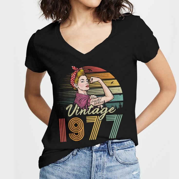 Vintage 1977 Limited Edition 1977 45Th Birthday 45 Years Old Women's Jersey Short Sleeve Deep V-Neck Tshirt