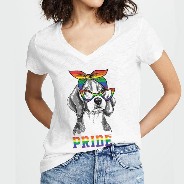 Cute Dog Lover Puppy Owner Beagle Mom Dad Gay Lesbian Lgbt Women's Jersey Short Sleeve Deep V-Neck Tshirt