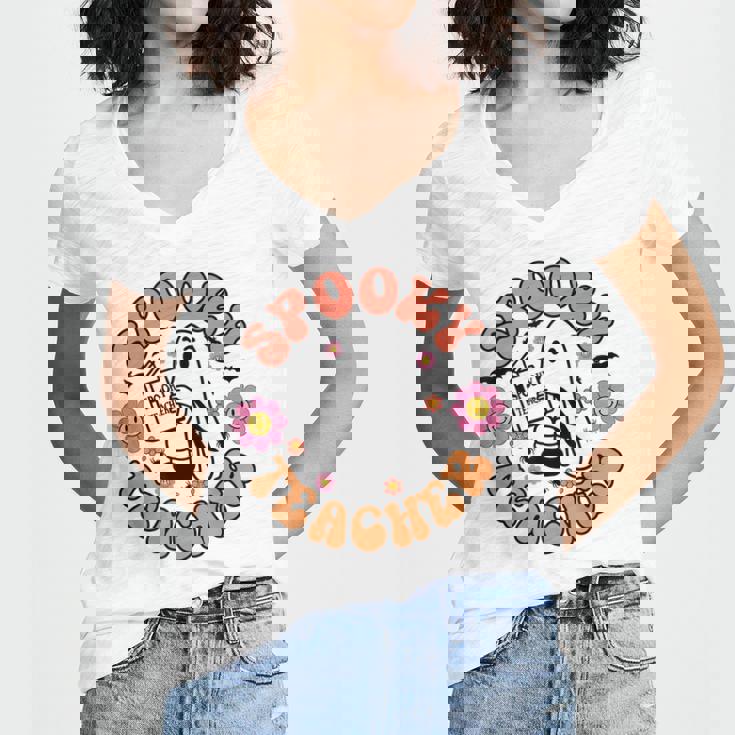 Cute Ghost Book Reading Halloween Teacher Spooky Teacher Women's Jersey Short Sleeve Deep V-Neck Tshirt Cute Ghost Book Reading Halloween Teacher Spooky Teacher Women's Jersey Short Sleeve Deep V-Neck Tshirt