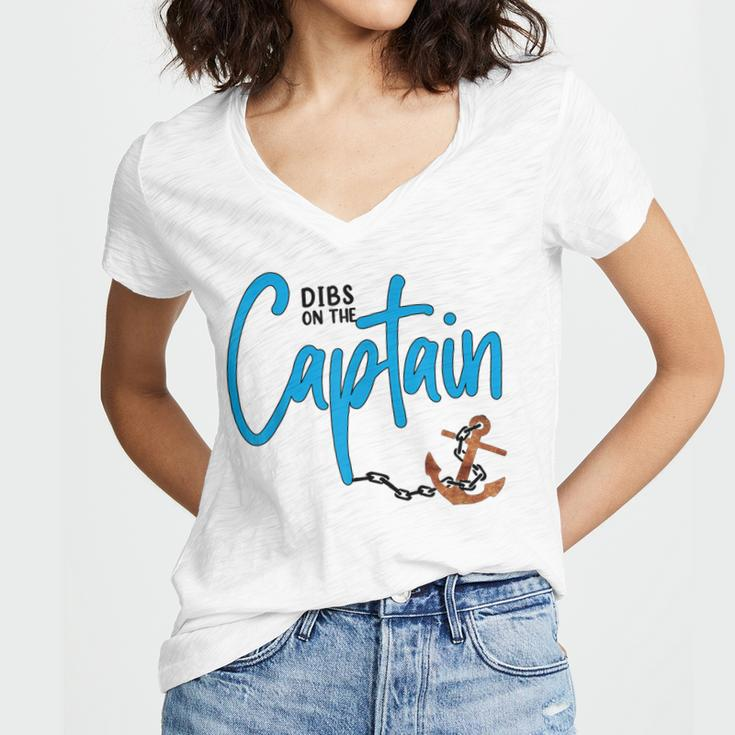 Dibs On The Captain Fire Captain Wife Girlfriend Sailing Women's Jersey Short Sleeve Deep V-Neck Tshirt