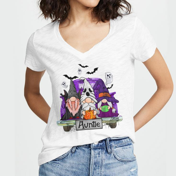 Gnomes Witch Truck Auntie Funny Halloween Costume Women's Jersey Short Sleeve Deep V-Neck Tshirt