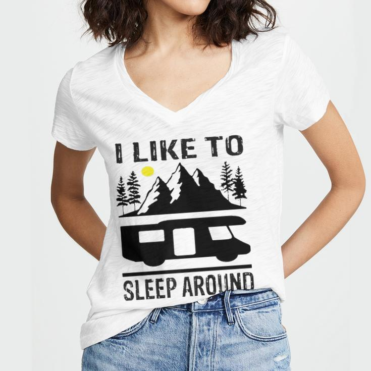 I Like To Sleep Around Camper Women's Jersey Short Sleeve Deep V-Neck Tshirt