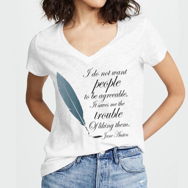 Jane Austen Funny Agreeable Quote Women's Jersey Short Sleeve Deep V-Neck Tshirt
