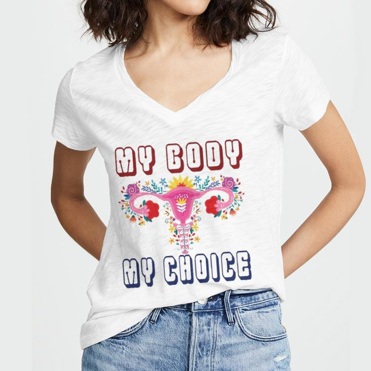 My Body My Choice Pro Roe Floral Uterus Women's Jersey Short Sleeve Deep V-Neck Tshirt