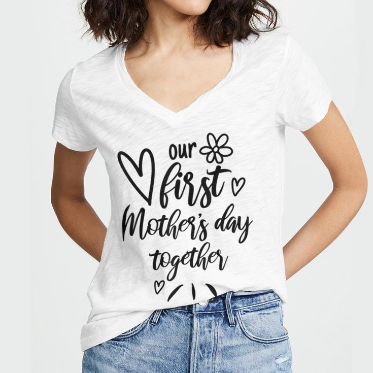 Our First Mothers Day Happy New Mom Mothers Day Rainbow Women's Jersey Short Sleeve Deep V-Neck Tshirt