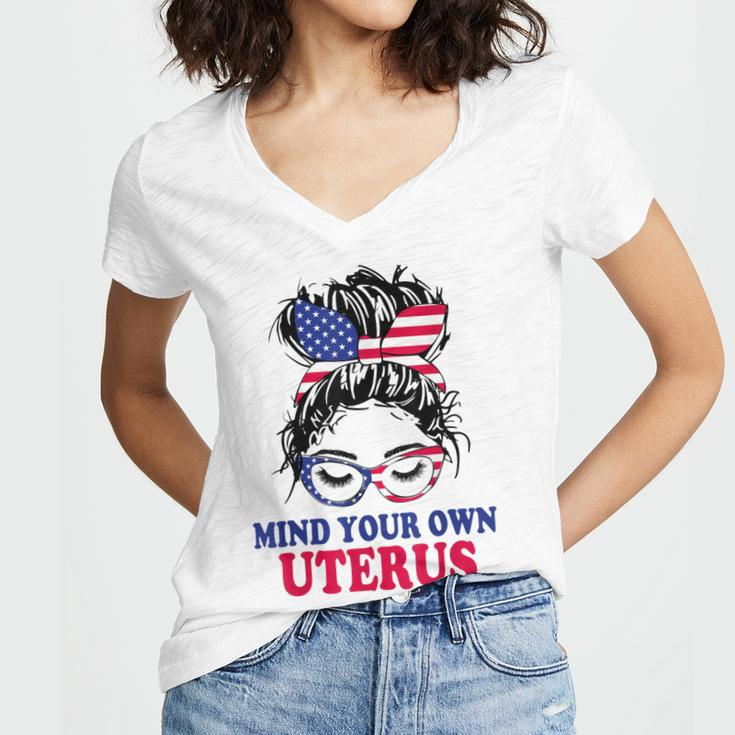 Pro Choice Mind Your Own Uterus Feminist Womens Rights Women's Jersey Short Sleeve Deep V-Neck Tshirt