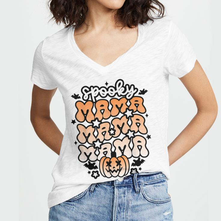 Retro Spooky Mama Floral Boho Ghost Mama Halloween Costume Women's Jersey Short Sleeve Deep V-Neck Tshirt