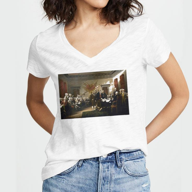 Signing The Declaration Of Independence 4Th Of July Women's Jersey Short Sleeve Deep V-Neck Tshirt