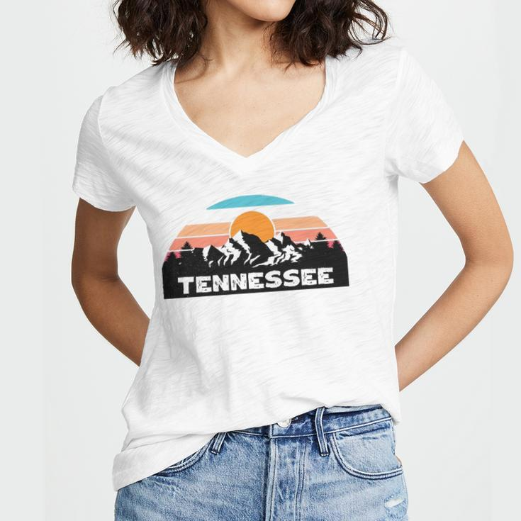 Tennessee Retro Vintage Sunset Mountain Tennessee Lovers Women's Jersey Short Sleeve Deep V-Neck Tshirt