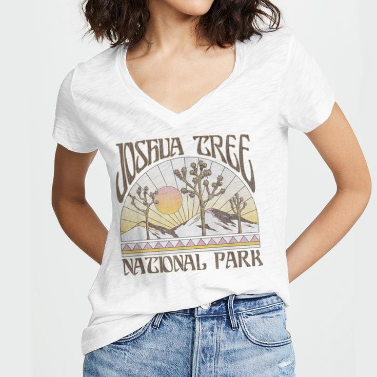 Vintage Joshua Tree National Park Retro Outdoor Camping Hike Women's Jersey Short Sleeve Deep V-Neck Tshirt