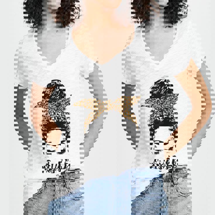 Womens Mothers Day Funny Sissy Life Messy Bun Leopard Mommy Grandma Women's Jersey Short Sleeve Deep V-Neck Tshirt Womens Mothers Day Funny Sissy Life Messy Bun Leopard Mommy Grandma Women's Jersey Short Sleeve Deep V-Neck Tshirt