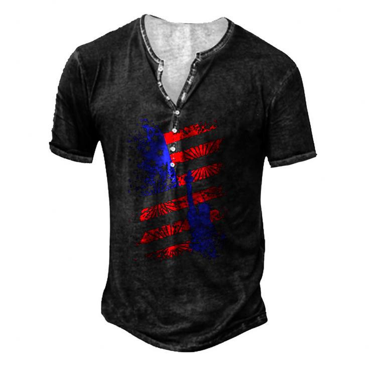 4Th Of July Usa Flag American Patriotic Statue Of Liberty Men's Henley T-Shirt