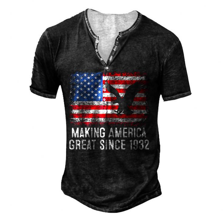 90Th BirthdayMaking America Great Since 1932 Men's Henley T-Shirt