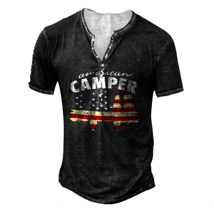 American Camper US Flag Patriotic Camping Men's Henley T-Shirt