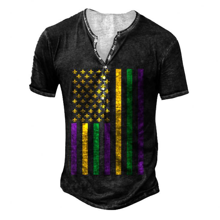 American Flag Mardi Gras  Mardi Gras Crawfish Outfit  Men's Henley Button-Down 3D Print T-shirt