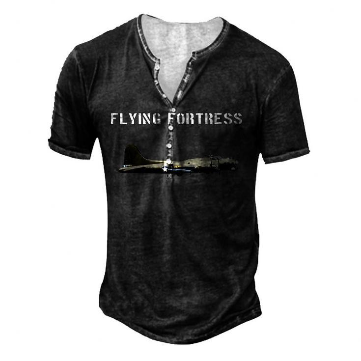 B-17 Flying Fortress Ww2 Bomber Airplane Pilot Men's Henley T-Shirt