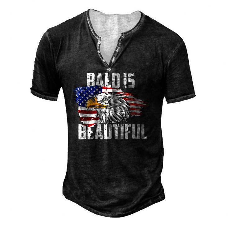 Mens Bald Is Beautiful July 4Th Eagle Patriotic American Vintage Men's Henley T-Shirt
