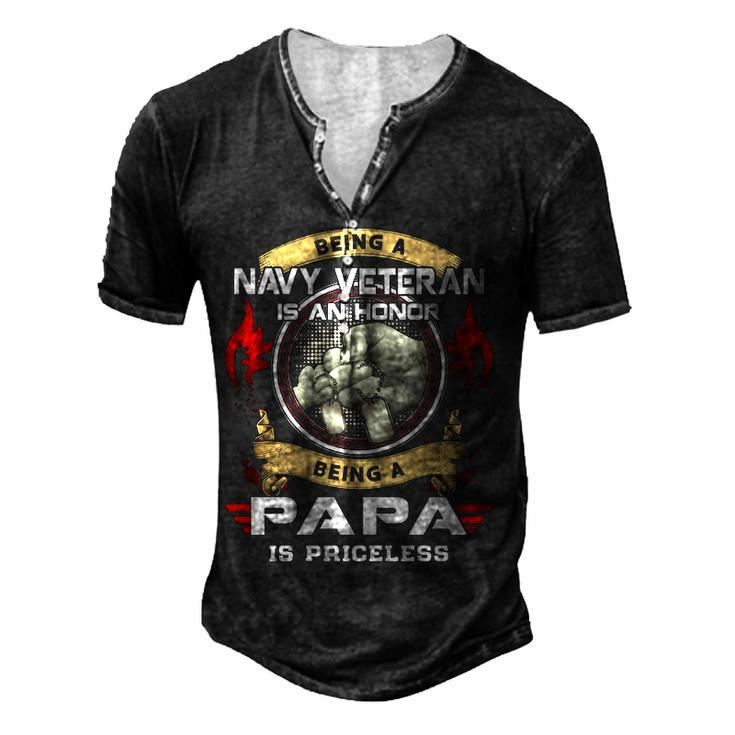 Being A Navy Veteran Is A Honor Being A Papa Is A Priceless Men's Henley Button-Down 3D Print T-shirt