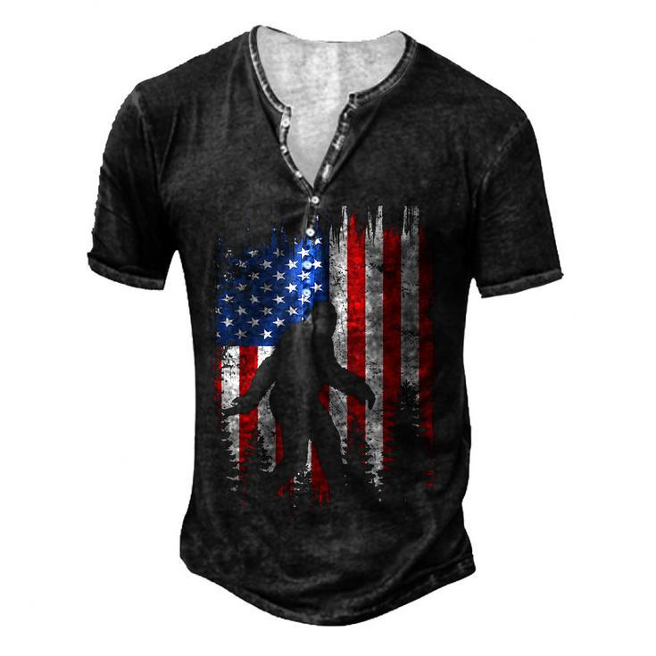 Bigfoot American Usa Flag Patriotic 4Th Of July Men's Henley T-Shirt