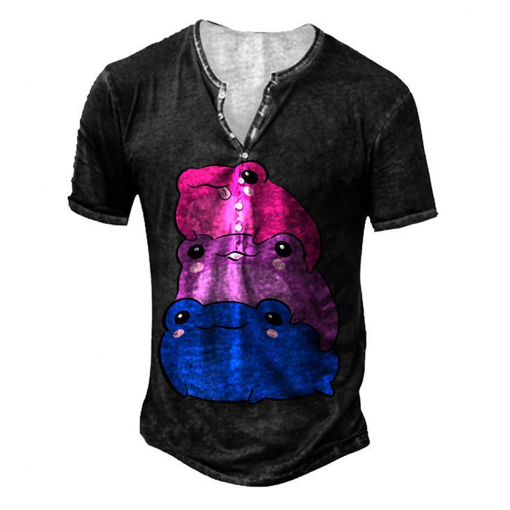 Bisexual Flag Color Frogs Subtle Bi Pride Lgbtq Aesthetic  V2 Men's Henley Button-Down 3D Print T-shirt
