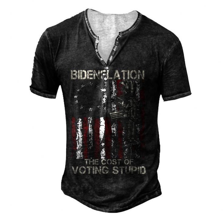 Gun Usa Flag Patriots Bidenflation The Cost Of Voting Stupid  Men's Henley Button-Down 3D Print T-shirt