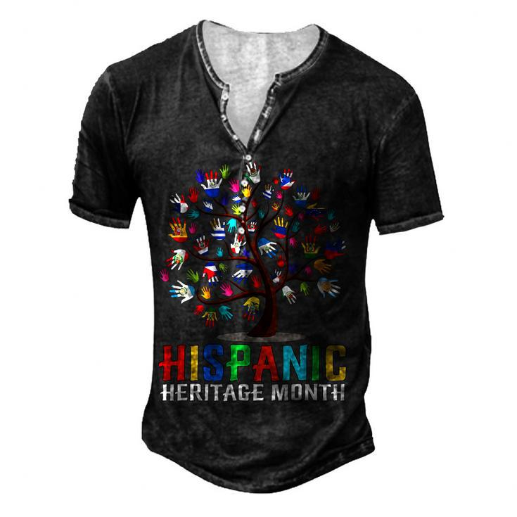 Happy Hand Flag Tree Root Latino National Hispanic Heritage  Men's Henley Button-Down 3D Print T-shirt