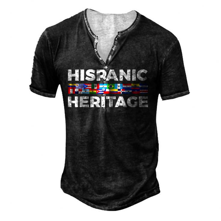 Happy Hispanic Heritage Month Latino Country Flags  Men's Henley Button-Down 3D Print T-shirt