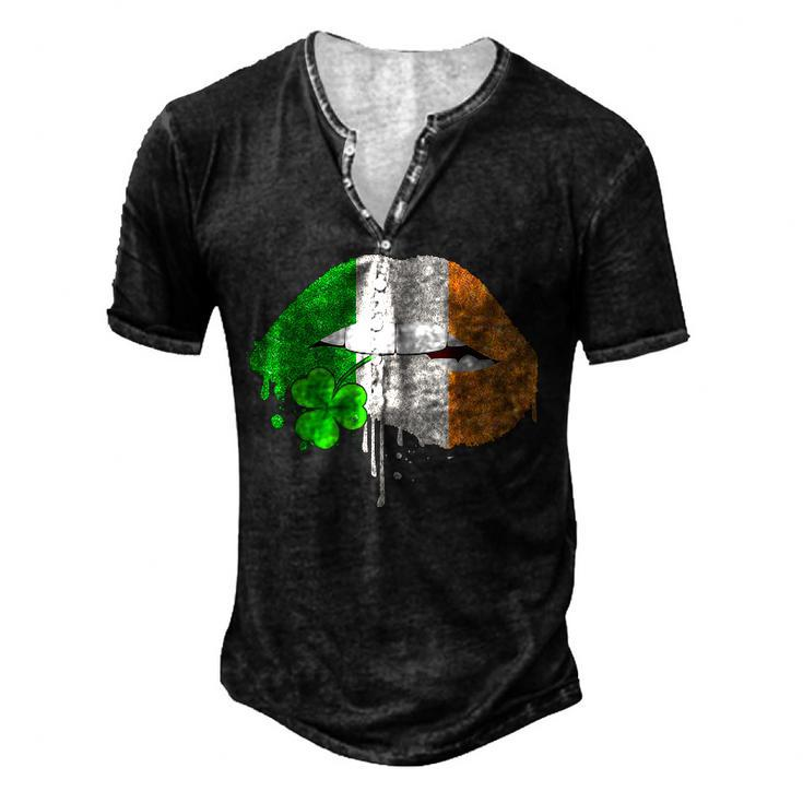Lips Sexy Green Irish Leopard Flag Shamrock St Patricks Day  Men's Henley Button-Down 3D Print T-shirt