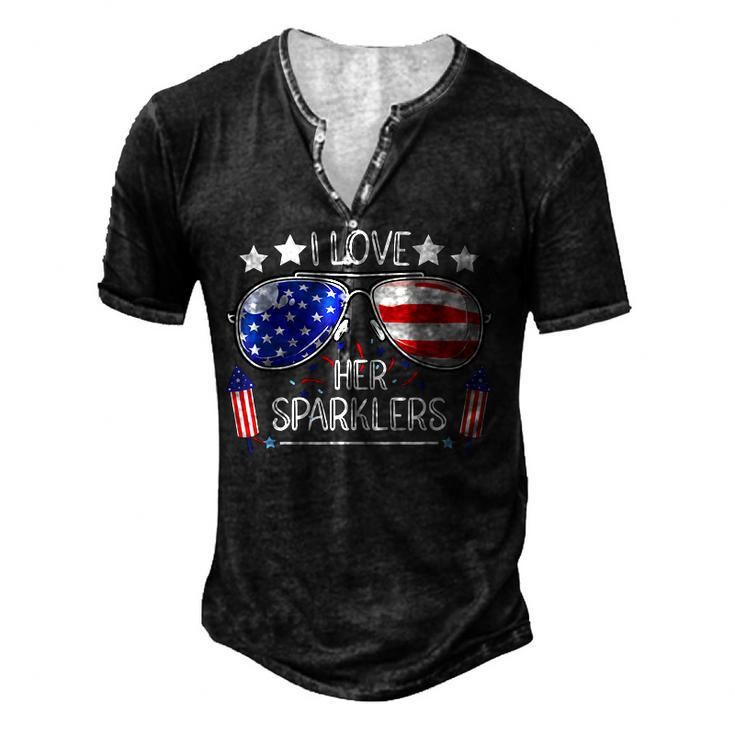 I Love Her Sparklers Matching Couple 4Th Of July Sunglasses Men's Henley T-Shirt